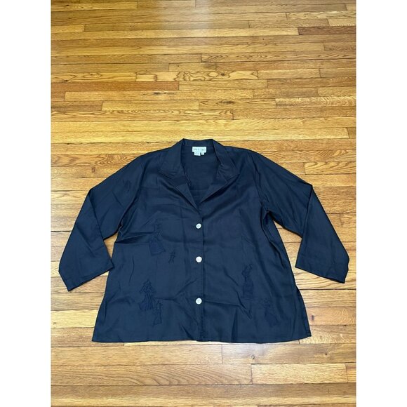 David Dart Linen Jacket Women's Size XL Wearable Art Button Front Black - Picture 1 of 4